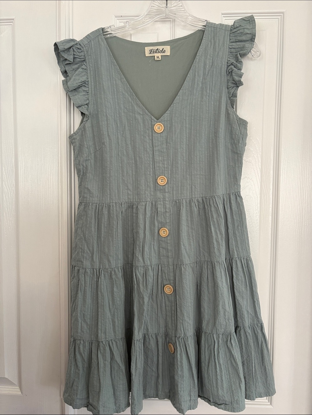 Listicle Sage Green Cotton Ruffle Sleeve V Neck casual cute Dress Women’s medium